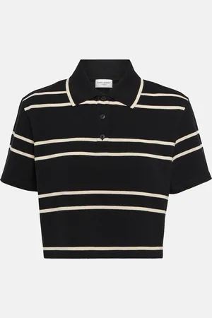 Saint Laurent Striped piquÃ© cropped polo shirt
