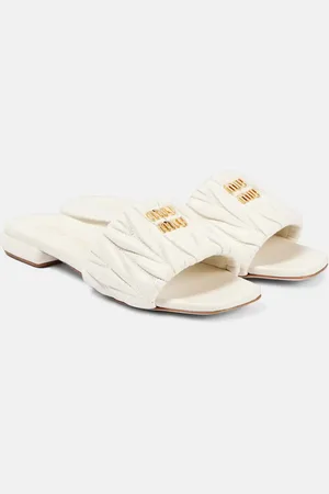 Miu Miu Logo matelassÃ© leather slides