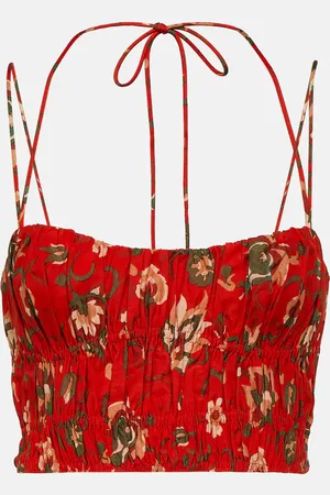 SIR Reyes printed cotton and silk crop top