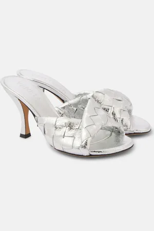 Bottega Veneta Blink Intrecciato 80 metallic leather mules