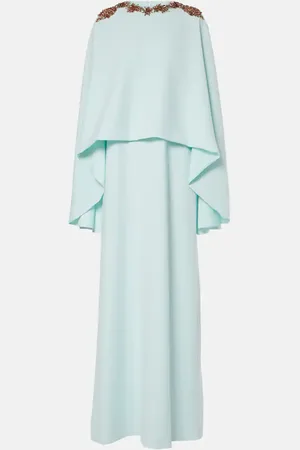 Costarellos Elin embellished caped crÃªpe gown