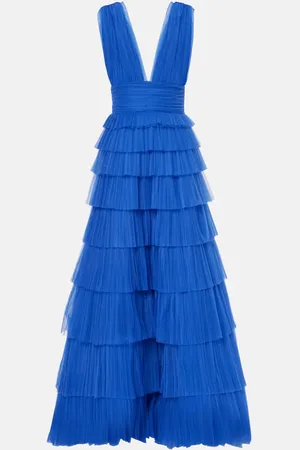Costarellos Zeferra plissÃ© tiered tulle gown