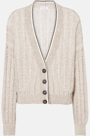 Brunello Cucinelli Striped linen-blend cardigan