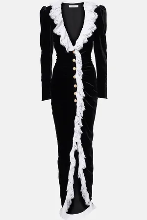 Alessandra Rich Lace-trimmed velvet maxi dress