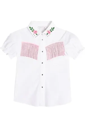 MONNALISA Embellished cotton poplin shirt