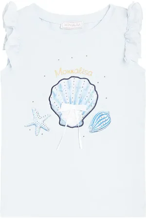 MONNALISA Printed ruffled cotton jersey top
