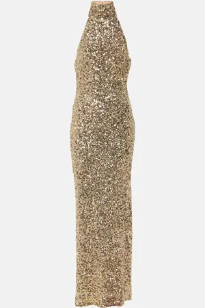ROTATE Sequined halterneck gown