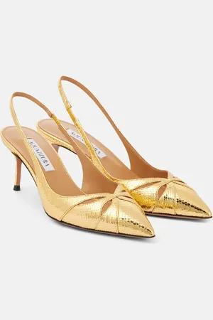Aquazzura Moves 65 snake-effect leather slingback pumps