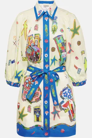 ALÉMAIS Printed belted linen shirt dress