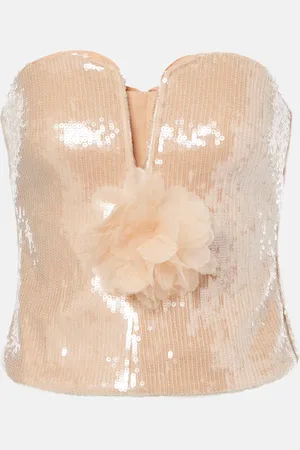 Self-Portrait Floral-appliquÃ© sequined bustier top