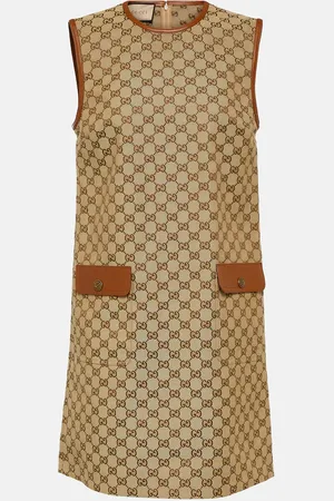 Gucci GG leather-trimmed canvas minidress