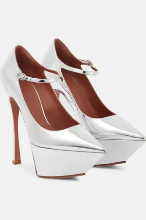 Amina Muaddi Yigit metallic leather platform pumps