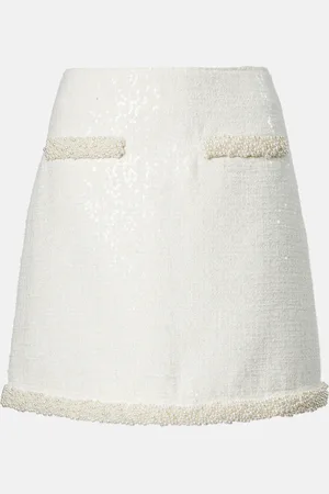 Self-Portrait Faux pearl-trimmed bouclÃ© miniskirt