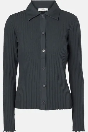 Vince Ribbed-knit cotton-blend polo pullover