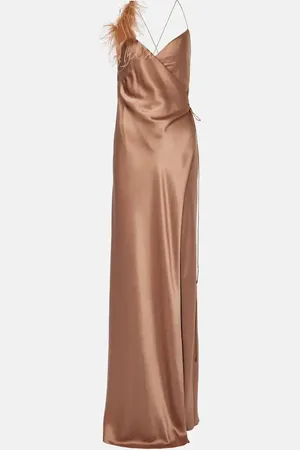 The Sei Feather-trimmed silk satin wrap dress
