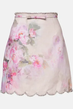 ZIMMERMANN Crush floral linen miniskirt