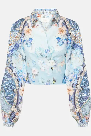 Camilla Floral cropped linen wrap top