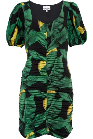 Ganni Printed ruched mini dress
