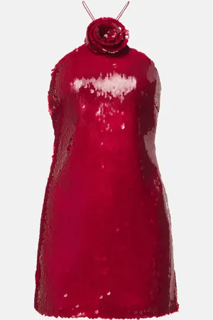 MAGDA BUTRYM Floral-appliquÃ© sequined halterneck minidress
