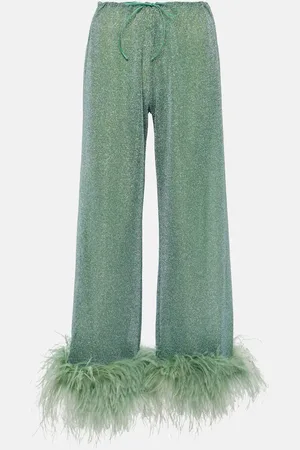 Oseree LumiÃ¨re Plumage feather-trimmed lamÃ© pants