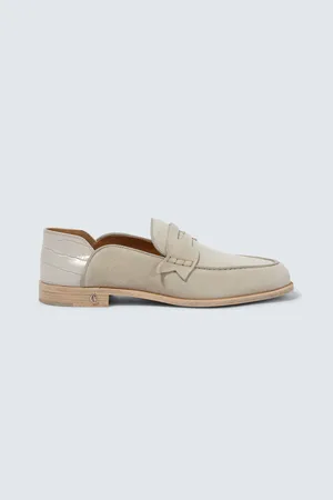Christian Louboutin Penny No Back suede and croc-effect loafers