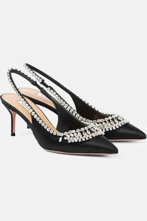 Aquazzura Crystal Crush satin slingback pumps