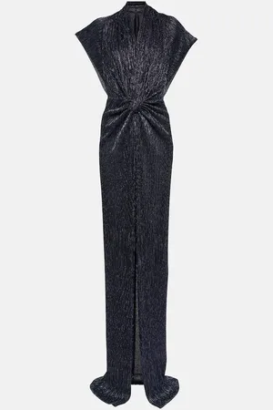 Costarellos Gathered metallic plissÃ© gown