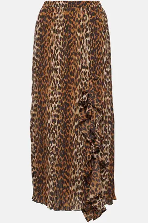 Ganni Leopard-print georgette midi skirt