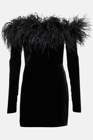 Alessandra Rich Feather-trimmed velvet minidress