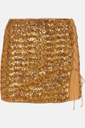 Oseree Feather-trimmed sequined miniskirt