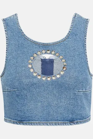 7 for all Mankind Embellished denim crop top