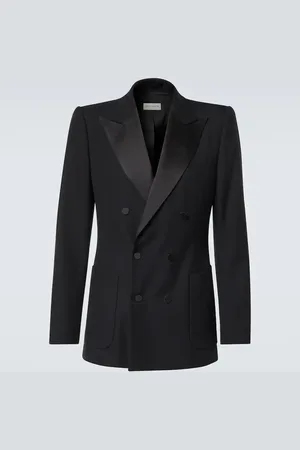 DRIES VAN NOTEN Double-breasted wool-blend tuxedo jacket