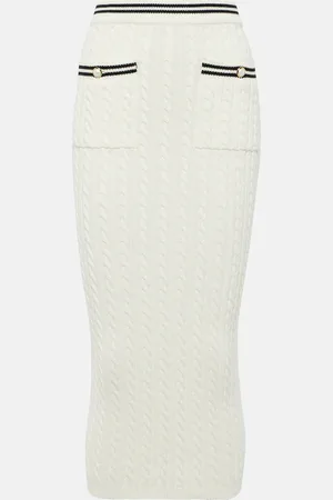 Alessandra Rich Striped cable-knit cotton midi skirt