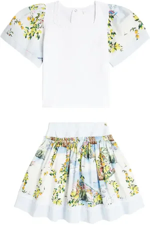 PATACHOU Printed cotton-blend top and skirt set