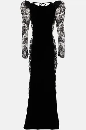 Alessandra Rich Lace-trimmed velvet maxi dress