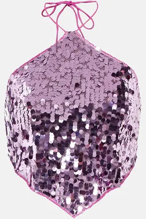 Oseree Sequined halterneck crop top