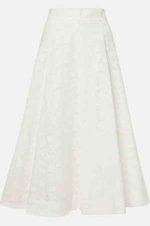 ZIMMERMANN Crush Embroidered linen midi skirt