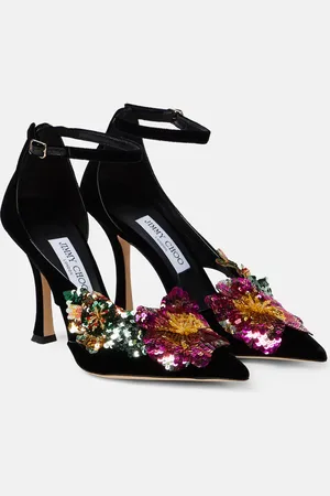 Jimmy Choo Azara 100 floral-appliquÃ© velvet pumps