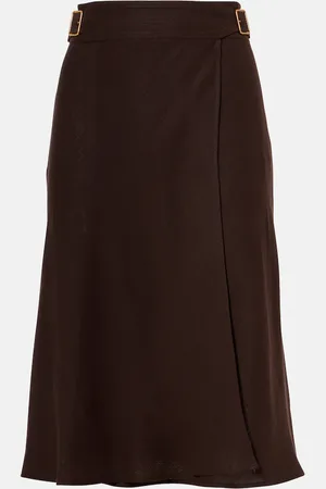 Loro Piana Irene belted linen crÃªpe midi skirt