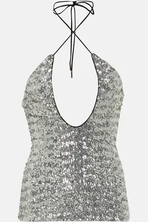 The Attico Alix sequined tulle halter neck top
