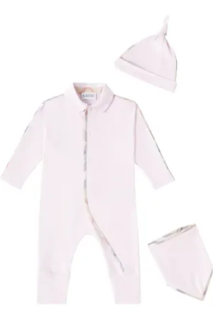Burberry Baby cotton-blend bodysuit, bib, and beanie set