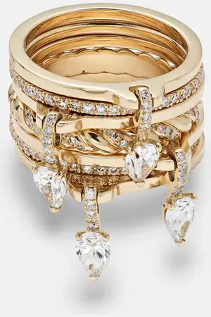 Rainbow K Drop Alliances 18kt gold rings with diamonds