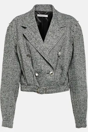 Alessandra Rich Herringbone cropped wool-blend jacket