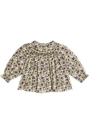 BONPOINT Baby Pompon printed cotton blouse