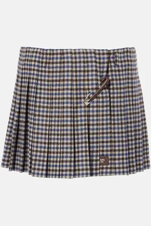 Prada Pleated checked wool twill miniskirt