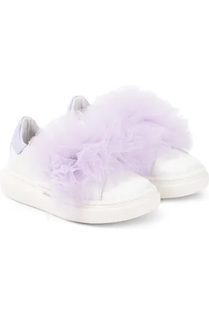 MONNALISA AppliquÃ© leather and tulle sneakers