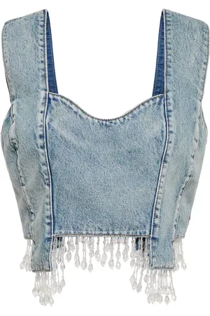 Ganni Embellished denim crop top