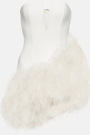 DAVID KOMA Bridal feather-trimmed cady minidress
