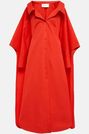VALENTINO Cape-detail cotton poplin gown
