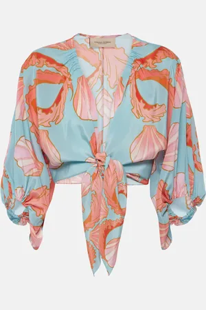 Adriana Degreas Printed tie-detail silk crop top